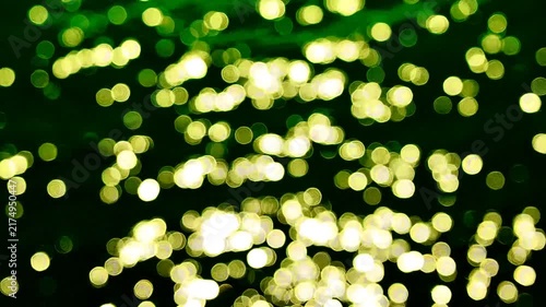 Dark Green Defocused Water with Golden Yellow Bokeh and Sparkling Reflections