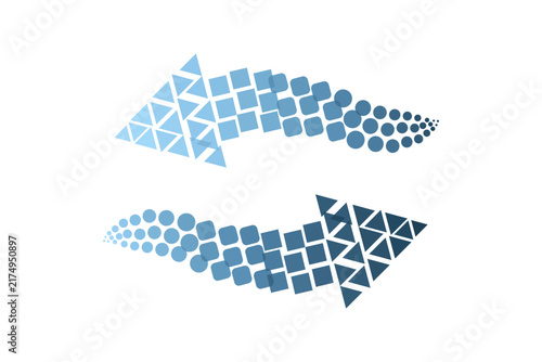 Wavy arrow pattern featuring circle, square, and triangle elements. Vector illustration. Artistic arrow design.