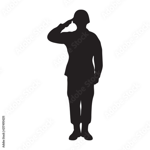 Soldier silhouette saluting icon vector flat design.