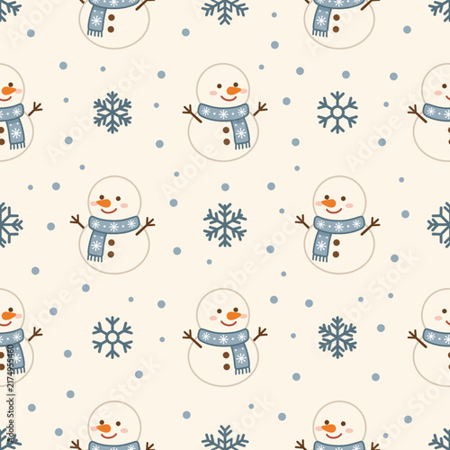 Christmas seamless pattern with Snowman. winter holidays background. vector illustration for fabric, gift wrapping paper