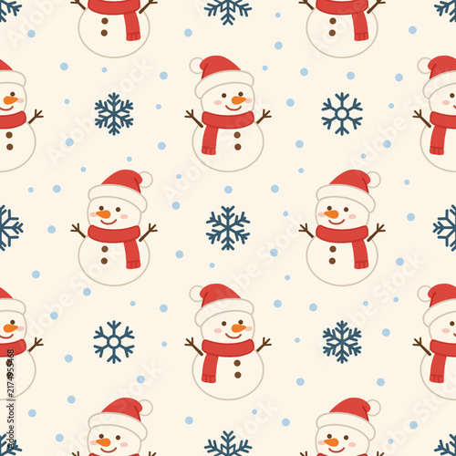 Christmas seamless pattern with Snowman. winter holidays background. vector illustration for fabric, gift wrapping paper