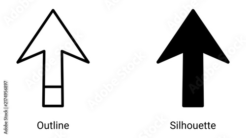 Foto Arrow Icon Set: A comparison of an outline arrow and a solid silhouette arrow, representing direction, progress, and choice