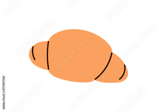 Фотография Croissant, classic French pastry with crispy crust, fresh baked breakfast food, buttery wheat dough roll, sweet bakery snack flat illustration isolated on white background