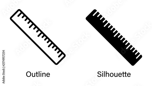 Bild auf Leinwand Ruler Icons: Outline and Silhouette Representation of a Measuring Tool