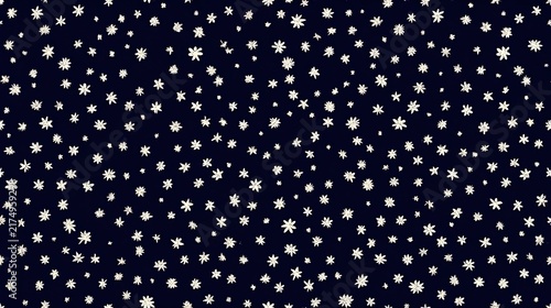 Seamless pattern of tiny white stars scattered across a dark navy night sky, celestial background, elegant cosmic surface design, dreamy decorative texture