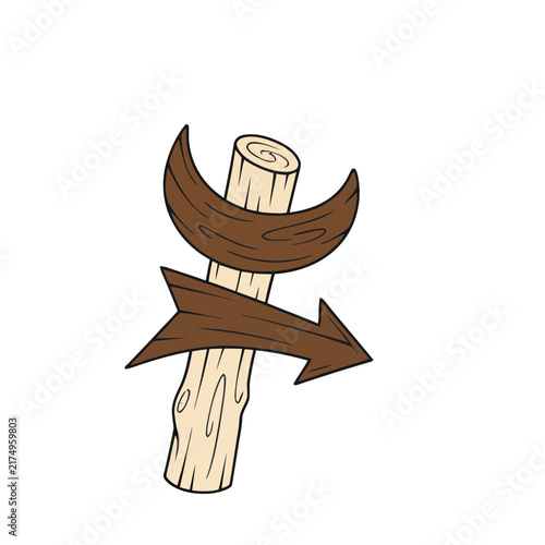 Wooden signpost with two directional arrows
