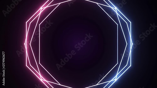 Geometric Neon Octagon Forming with Pulsing Light Against Dark Gradient Background