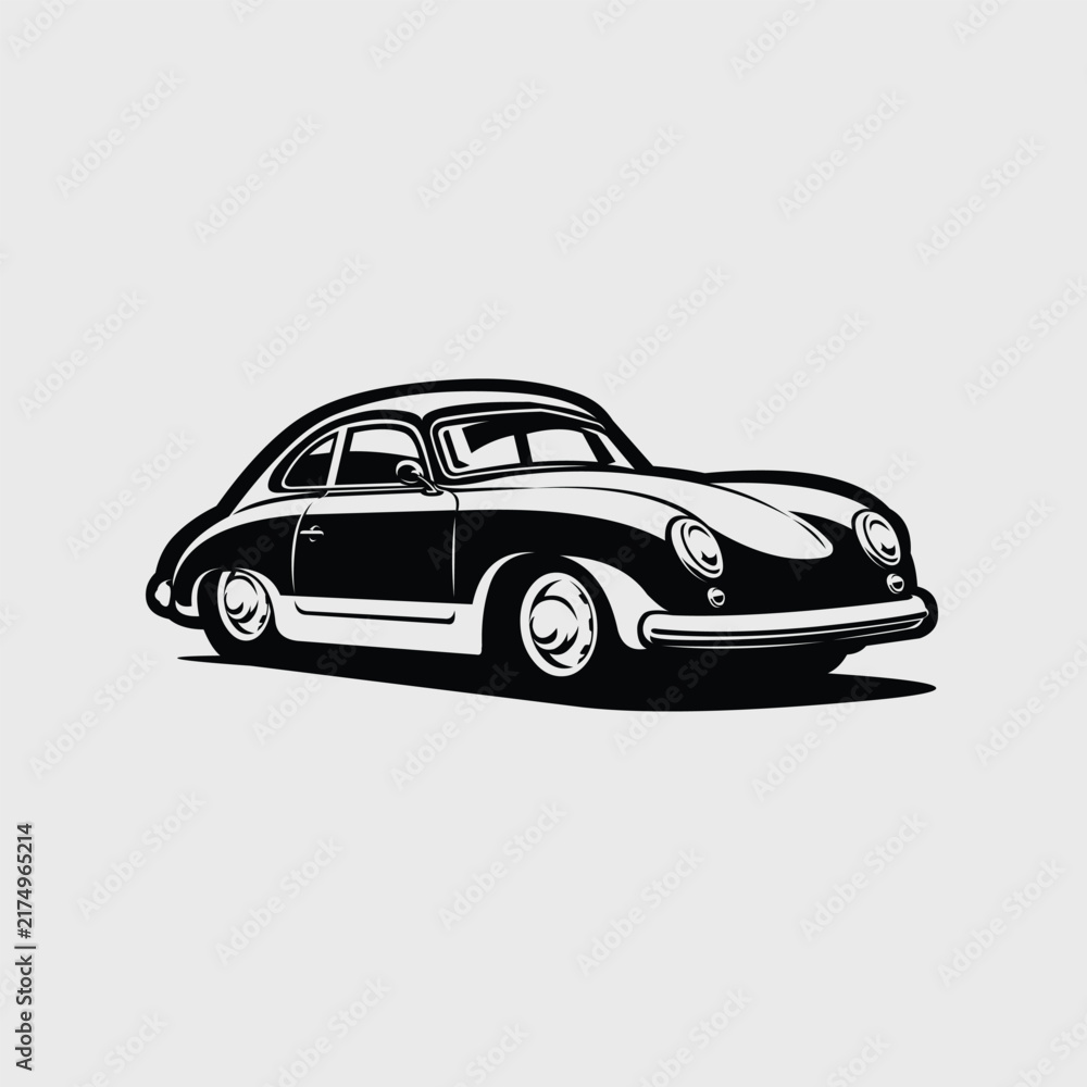 Naklejka premium Iconic classic germany coupe car vector monochrome silhouette icon isolated