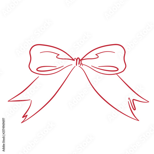 Red ribbon bow handdrawn for gift and holiday decoration