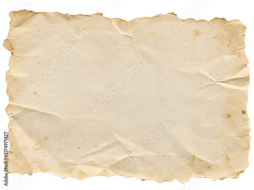 Vintage old paper texture with torn edges, antique parchment background, weathered beige document for scrapbooking and design