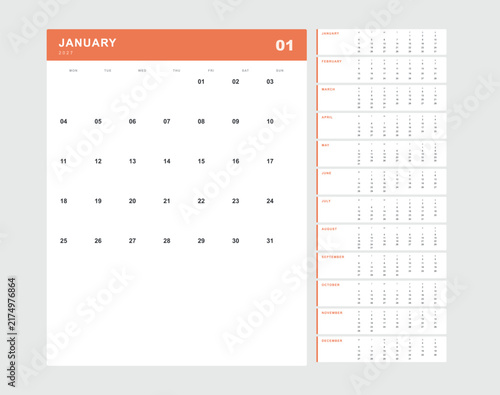 2027 Calendar Layout With January And Full Year View