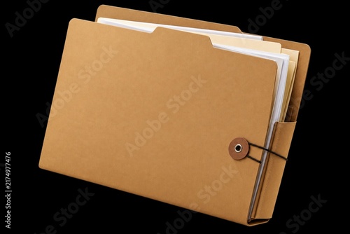 Brown Manila File Folder with Documents Isolated for Office Organization