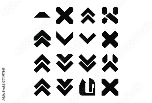 Geometric arrow shapes arranged in a repeating pattern black silhouettes