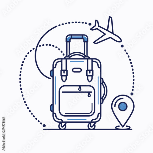 Travel Adventure – Suitcase with Airplane and Location Pin