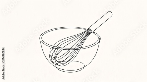 Minimal Line Art Mixing Bowl with Whisk on Card for Baking, Cooking and Recipe Design