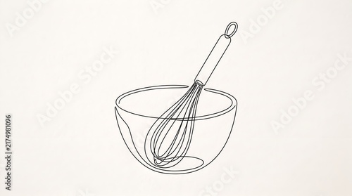 Minimal Line Art Mixing Bowl with Whisk on Card for Baking, Cooking and Recipe Design
