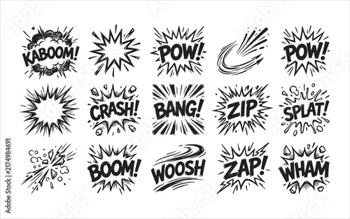 Comic cartoon line splash set