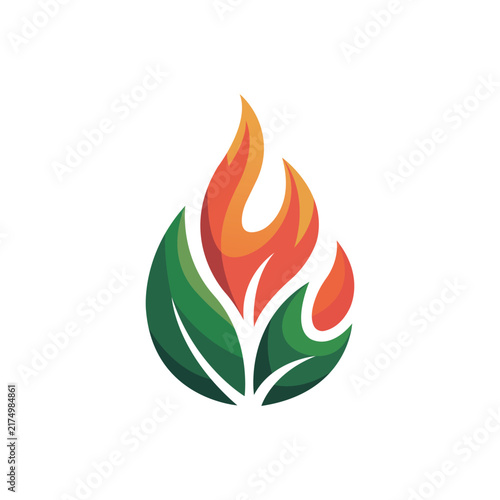 Abstract fire and leaf logo design