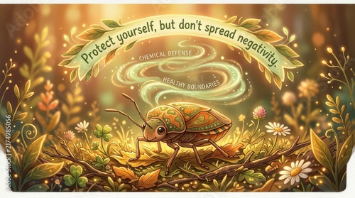 Cute Beetle Establishing Healthy Boundaries Amidst Nature, Emphasizing Self-Protection Against Negativity