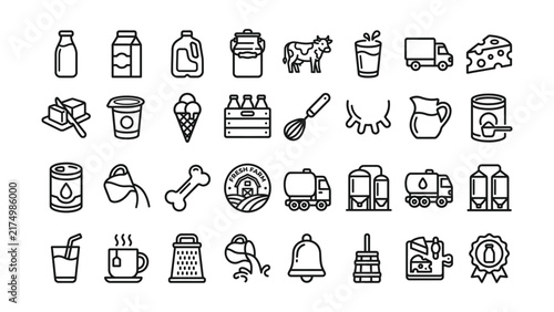Dairy products and delivery icons in line style