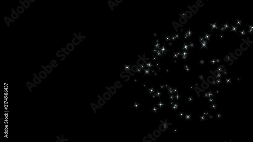Twinkling star particles, glowing pixie dust shimmer and elegant Christmas transition overlay, 2D glowing white fairy dust line trail with light stars on black screen in ultra HD and 4K