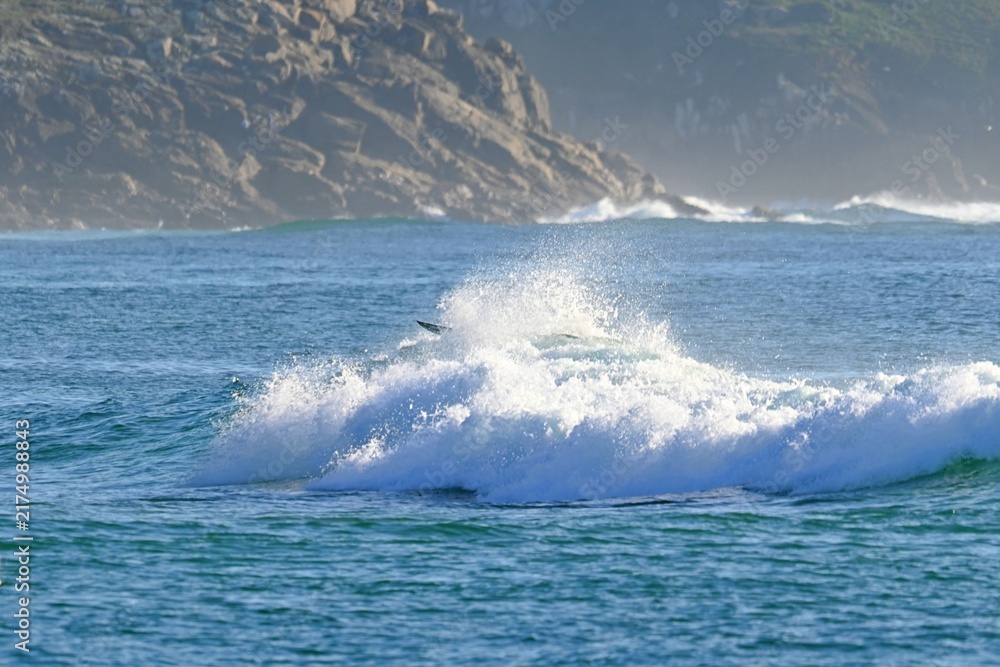 Obraz premium A powerful ocean wave with crystal-clear spray, ready for water sports