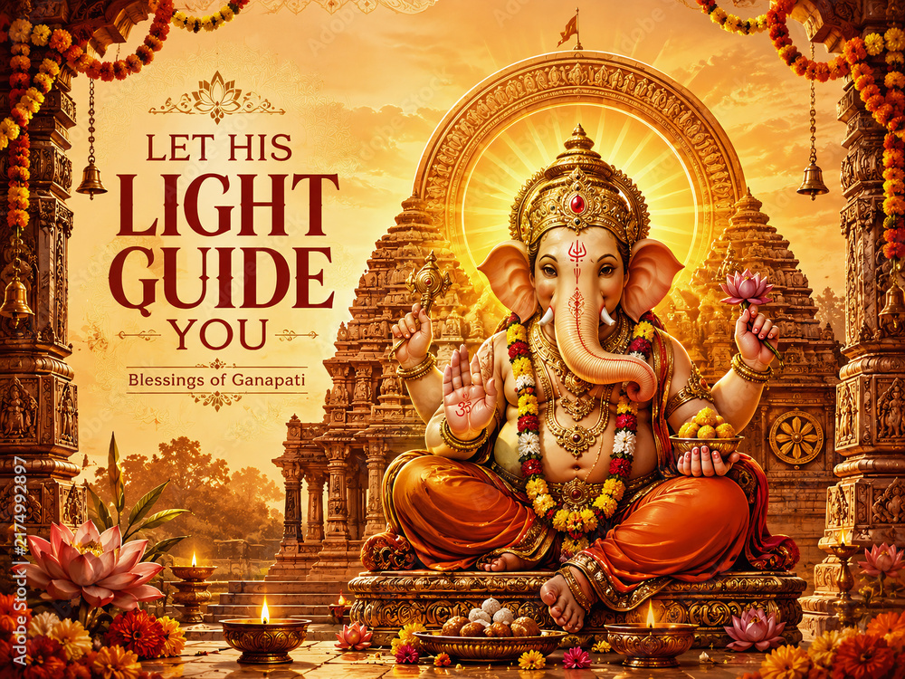 Fototapeta premium Elegant Ganpati Festival Graphic Design – Traditional Lord Ganesha Celebration Background