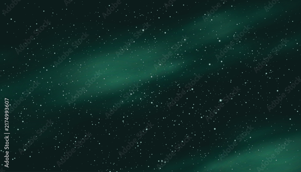 Fototapeta premium Dark green aurora borealis starry space background vector