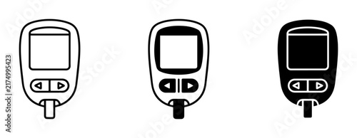 Glucose Meter Icons, Blood Sugar Monitor Set, Diabetes Health Device Vector Graphics
