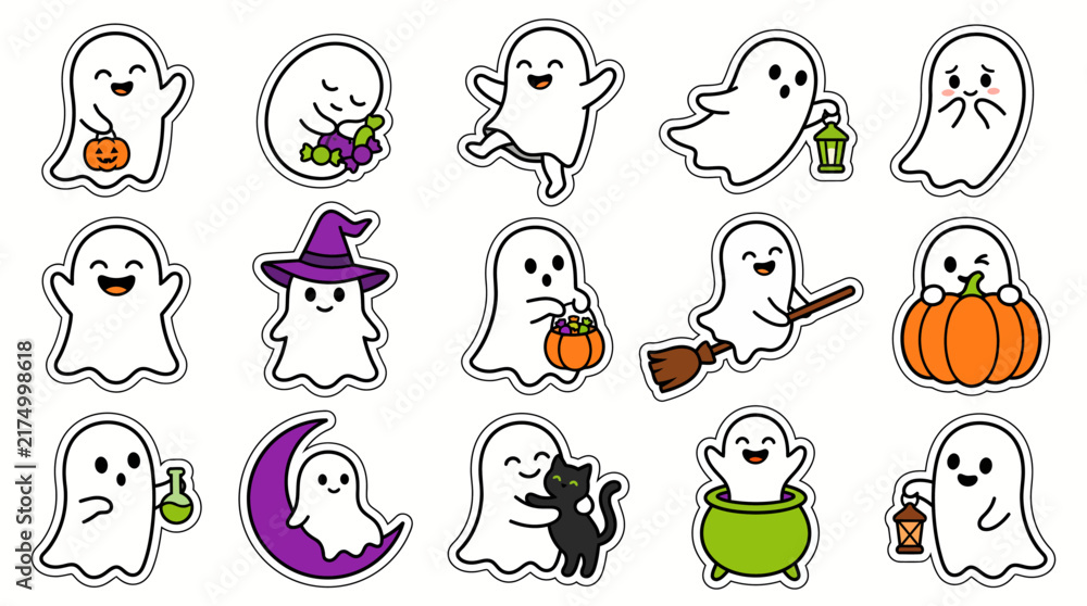 Fototapeta premium Charming Halloween Ghost Illustrations A Spooky and Cute Collection for Festive Designs and Decorations