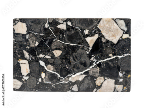 Quadro su tela Close-up of black and white rock with mineral crystals texture