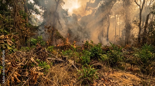 Obraz na płótnie Intense forest fire burning through dry undergrowth