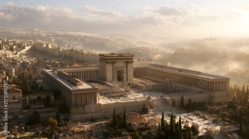 Aerial view of the second temple in jerusalem during the roman era, historical architectural reconstruction