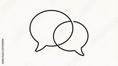 Two overlapping speech bubbles represent active dialogue and verbal exchange between individuals sharing ideas through verbal communication methods within a creative network of digital social