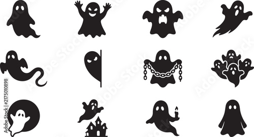 Foto Collection of spooky ghost silhouette featuring various ghostly figures, haunted