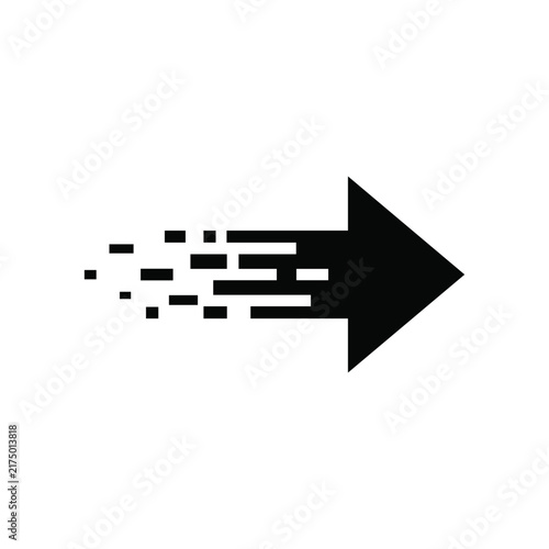 Minimalist digital speed arrow vector, black pixelated motion pointer, fast forward direction symbol for tech interface