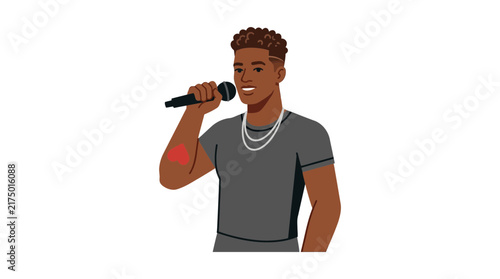 Man singing with microphone isolated on white