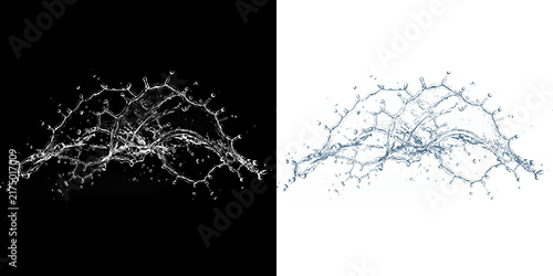 Fotografía Dynamic water splash crown on black and white backgrounds, refreshing liquid spr