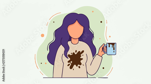 Картината върху платно Illustration of a person with coffee spilled on their shirt and a messy mug