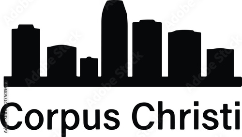 Corpus Christi city skyline silhouette with modern buildings and distinctive urban architecture on white background