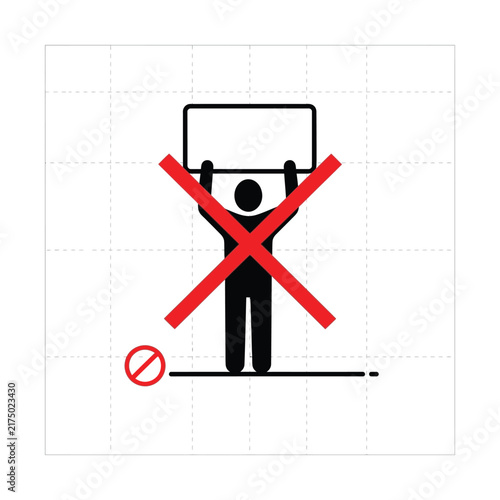 Bild auf Leinwand Stick figure holding a sign with a red 'X' over it, symbolizing protest prohibition or censorship