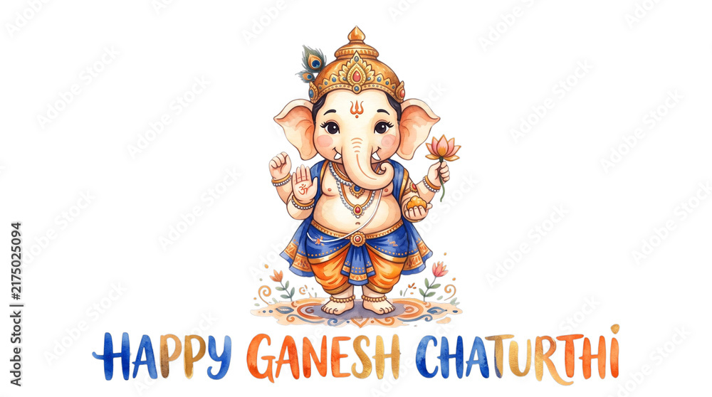 Fototapeta premium Cute cartoon lord ganesha for happy ganesh chaturthi isolated on transparent background