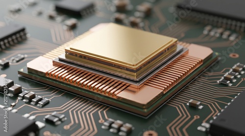 Obraz na płótnie Futuristic semiconductor processor chip with advanced integrated circuit technology