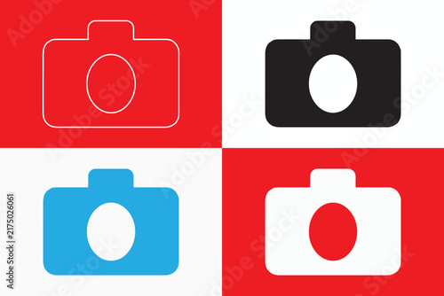 Cuadro en lienzo Set of camera for and media themes in various styles on a red, white, and blue b