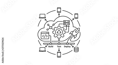 DevOps Cloud Workflow Infographic Vector