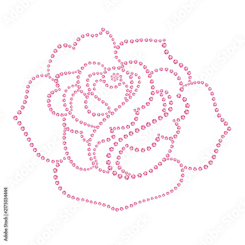Pink Rhinestone Rose Flower Vector Art Silhouette Isolated On Transparent Background. Luxury Diamond Rose Crystal Embellishment Graphic For Hotfix Heat Transfer. Pink, Rose, Outline, Sticker, PNG. 