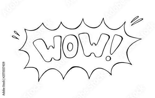 WOW Comic Speech Bubble Hand Drawn Doodle Outline Isolated on White