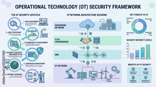 Operational technology security framework infographic diagram.