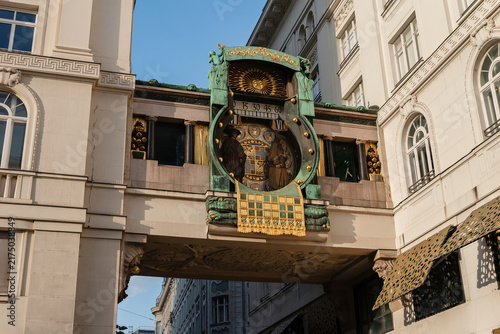 Famous historic Art Nouveau astronomical clock on a bridge building structure in Vienna Austria