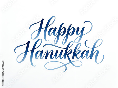 Happy hanukkah calligraphy text isolated on white background